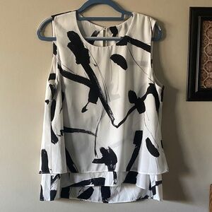 Joeffer Caoc black and white paintbrush stroke flowing sleeveless top 🆕